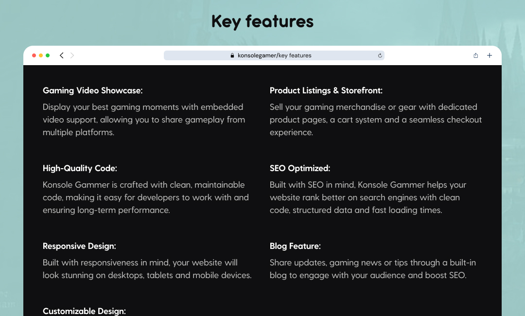 Konsole Gammer website template slide 3